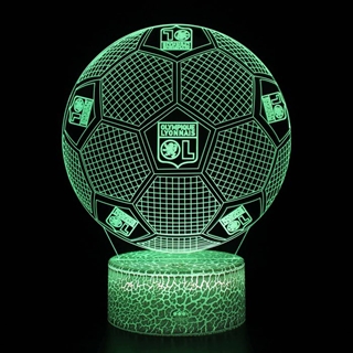 Olympique Lyonnais fodbold 3D lampe med fjernbetjening - 16 lysfarver - dæmpbar